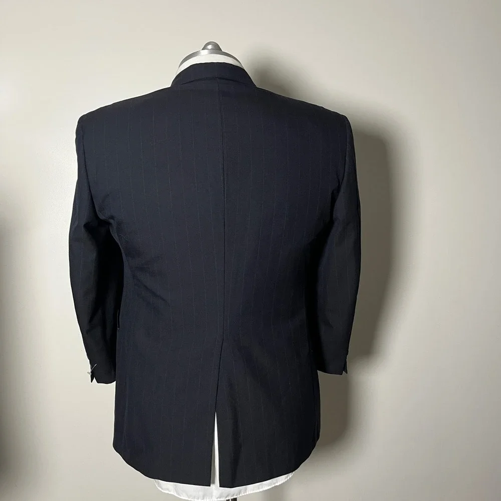 Hart Schaffner & Marx Suit Mens 44R 39x30 Navy Blue Pinstripe‎ Wool 2-Piece